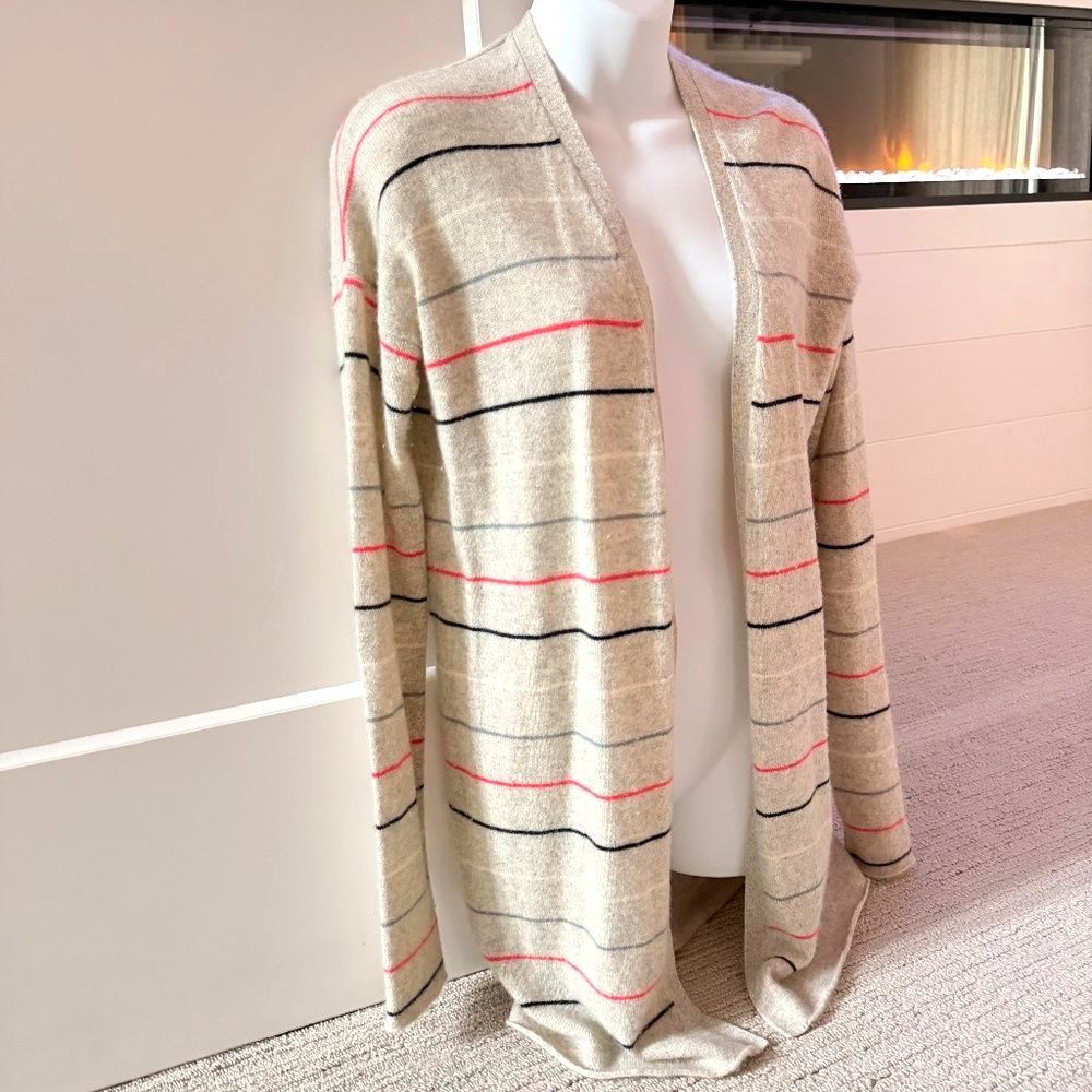 THEORY Darling Soft Heather Oatmeal Long Cashmere Cardigan Sz M $395!!